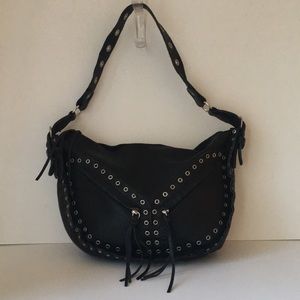 Moni Moni by Cinzia Moniaci Black Moto Bag Handbag Purse Fall Eyelet Italy